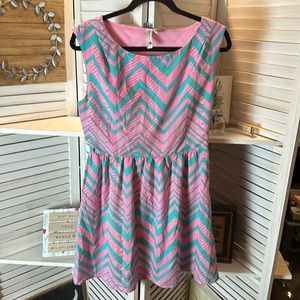 Pink Owl Mini Dress Pink and Teal